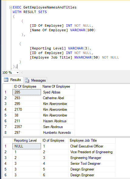 SQL Server EXECUTE Statement with RESULT SET